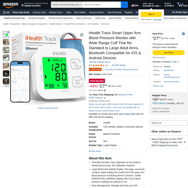 iHealth Track Smart Upper Arm Blood Pressure Monitor with Wide Range Cuff That fits Standard to Larg