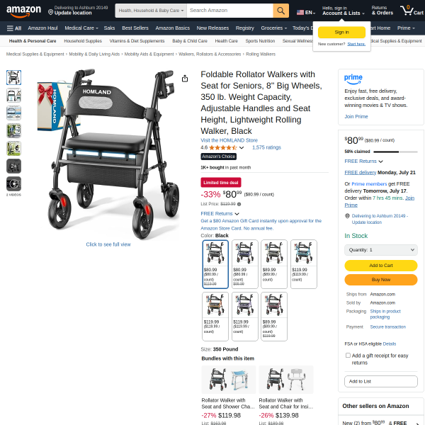 Foldable Rollator Walkers with Seat for Seniors