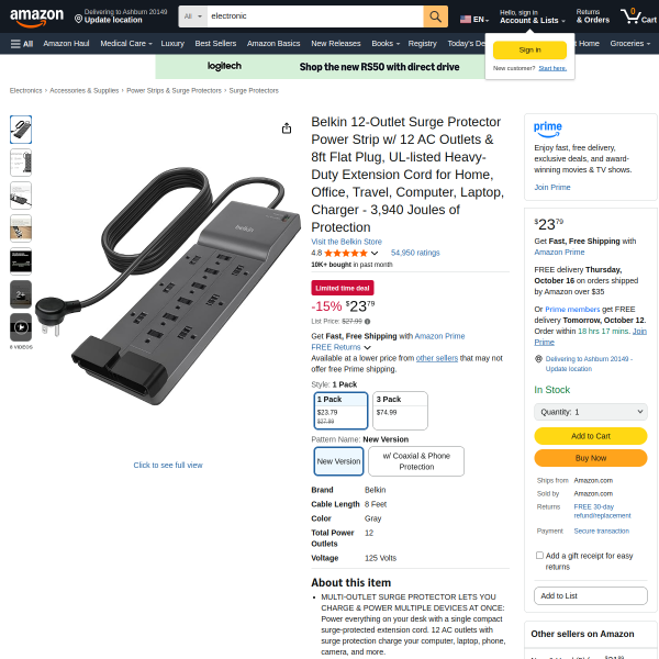Belkin 12-Outlet Surge Protector Power Strip