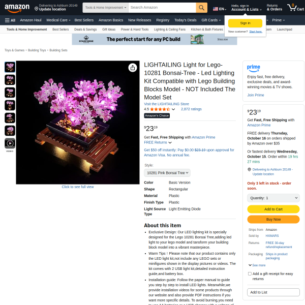 LIGHTAILING Light for Lego- 10281 Bonsai-Tree