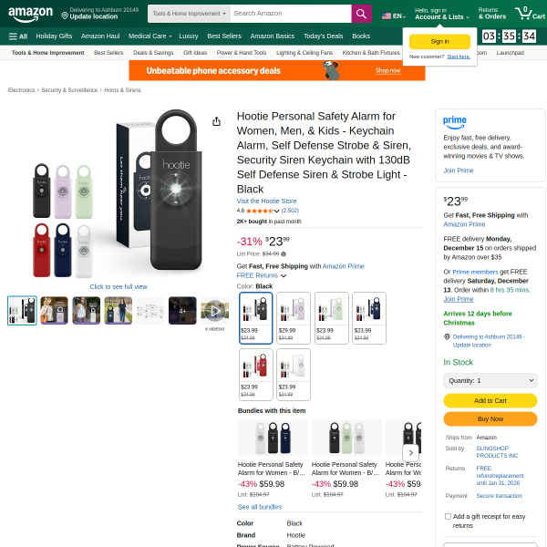 Hootie Personal Safety Alarm for Women, Men, & Kids