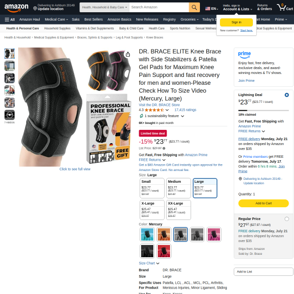 DR. BRACE ELITE Knee Brace with Side Stabilizers & Patella Gel Pads for Maximum Knee Pain Support