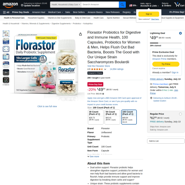 Florastor Probiotics for Digestive and Immune Health Probiotics for Women & Men