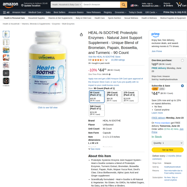HEAL-N-SOOTHE Proteolytic Enzymes - Natural Joint Support