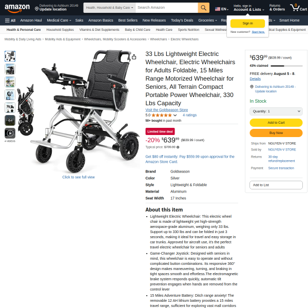 33 Lbs Lightweight Electric Wheelchair, Electric Wheelchairs for Adults Foldable