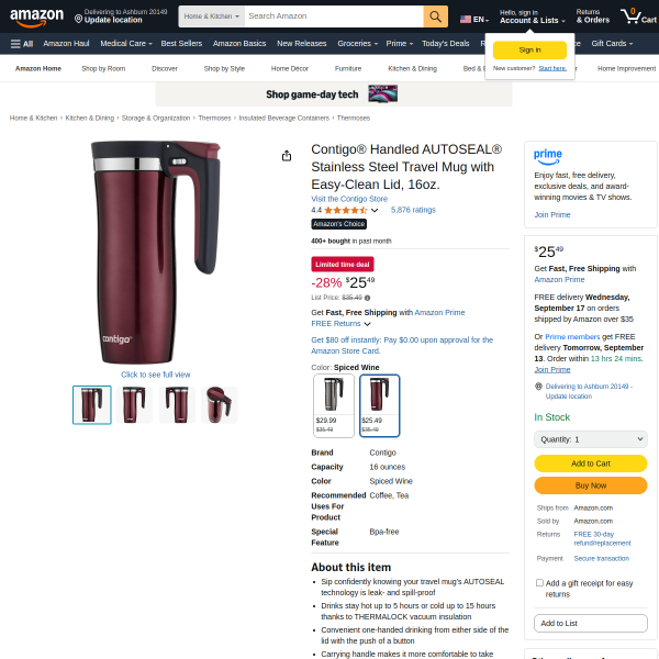 Contigo Stainless Steel Travel Mug 16oz with Easy-Clean Lid