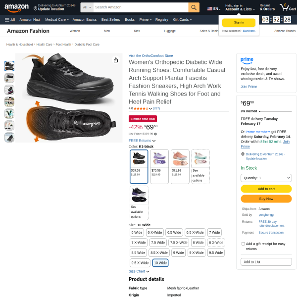 Women's Orthopedic Diabetic Wide Running Shoes