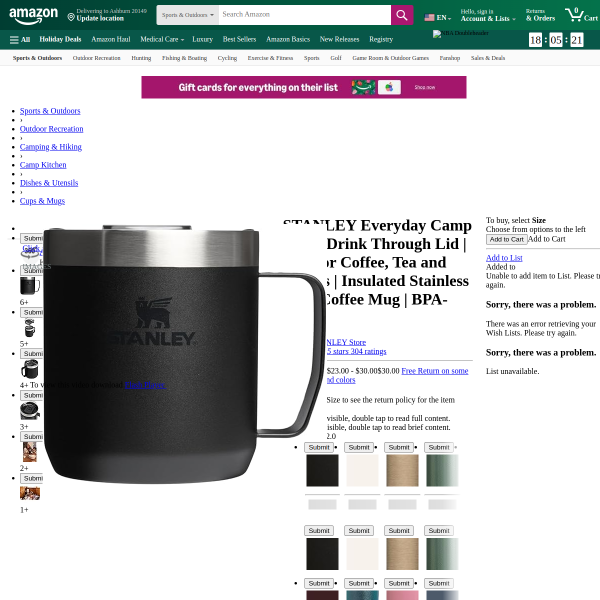 STANLEY Everyday Camp Mug | Drink Through Lid | Cup for Coffee, Tea and Drinks | Insulated Stainless