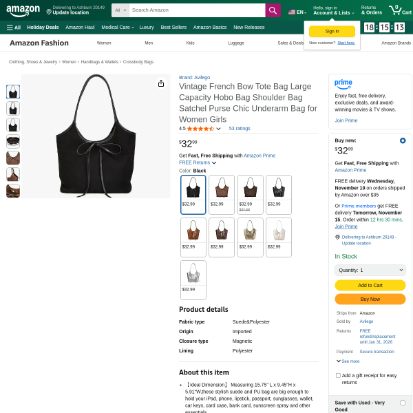 Vintage French Bow Tote Bag Large Capacity Hobo Bag Shoulder Bag Satchel Purse Chic Underarm Bag for