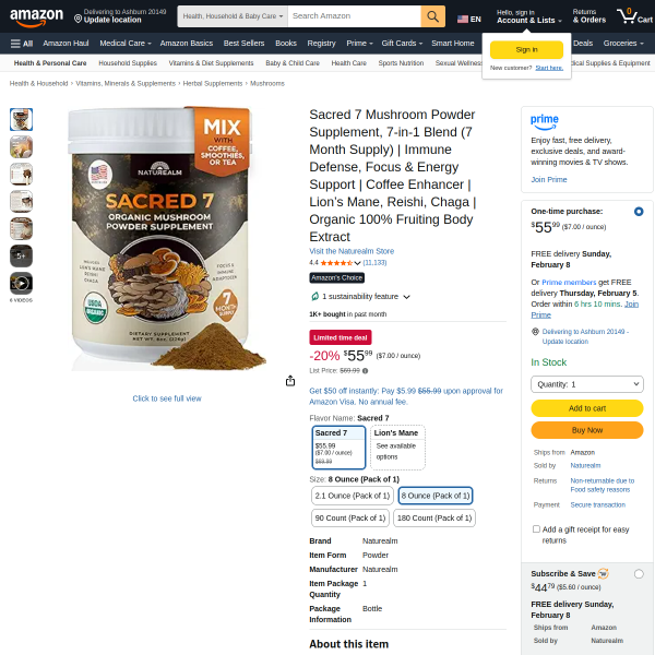 Sacred 7 Mushroom Powder Supplement