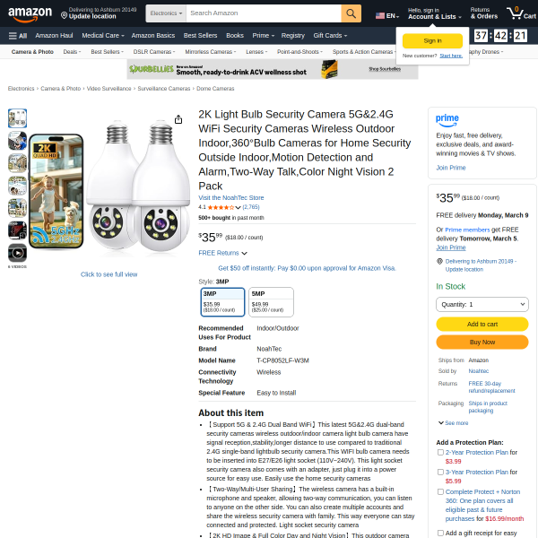 2K Light Bulb Security Cameras