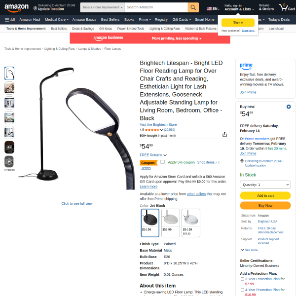 Brightech Litespan - Bright LED Floor Reading Lamp