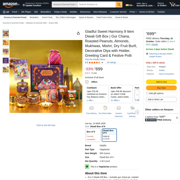 Gladful Sweet Harmony 9 Item Diwali Gift Box