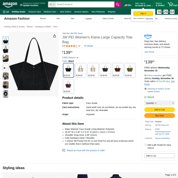 JW PEI Women's Kiana Large Capacity Tote Bag