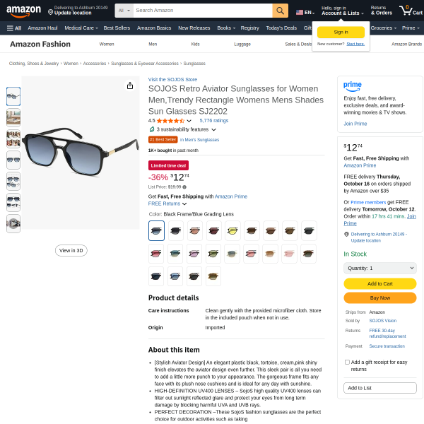 SOJOS Retro Aviator Sunglasses for Women Men
