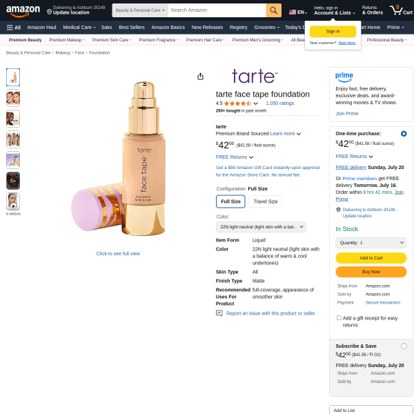 tarte face tape foundation
