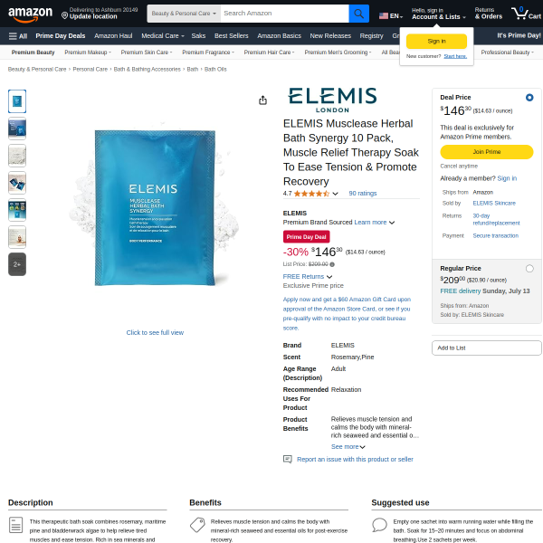 ELEMIS Musclease Herbal Bath Synergy 10 Pack, Muscle Relief Therapy Soak To Ease Tension