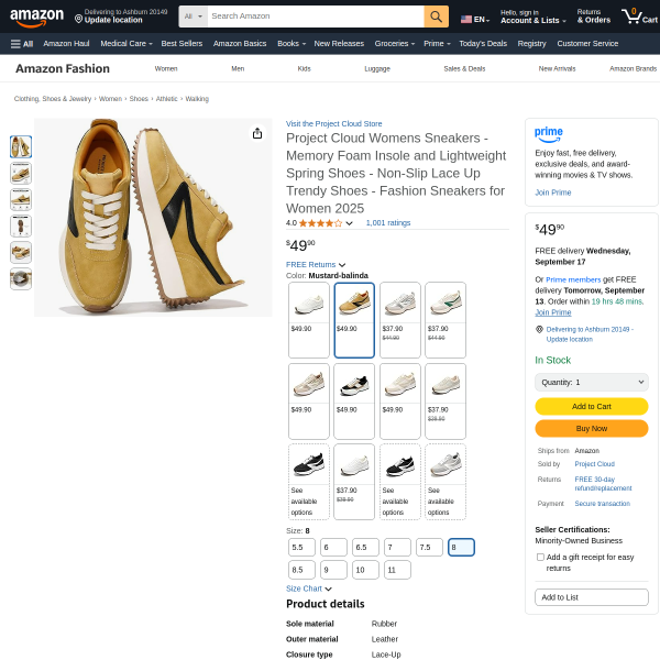 Project Cloud Womens Sneakers - Memory Foam Insole and Lightweight Spring Shoes