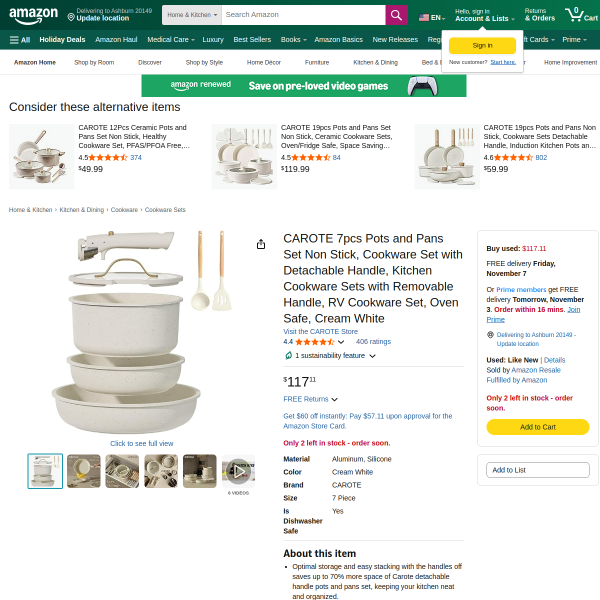 CAROTE 7pcs Pots and Pans Set Non Stick, Cookware Set with Detachable Handle, Kitchen Cookware Sets