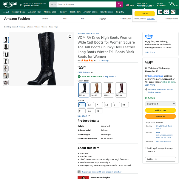 VOMIRA Knee High Boots Women Wide Calf Boots for Women Square Toe Tall Boots Chunky Heel Leather Lon