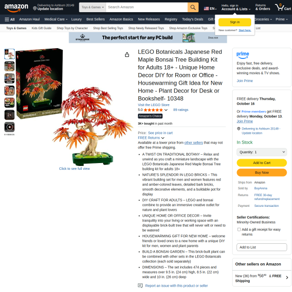 LEGO Botanicals Japanese Red Maple Bonsai Tree Building Kit
