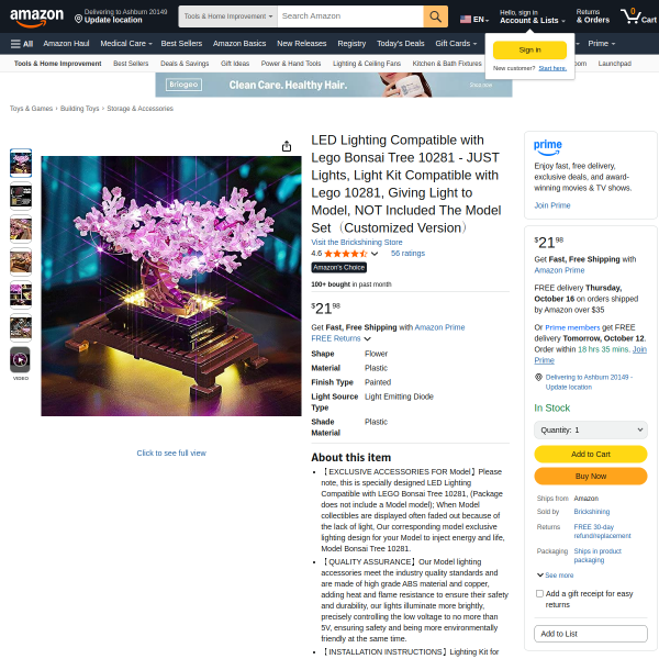 LED Lighting Compatible with Lego Bonsai Tree 10281