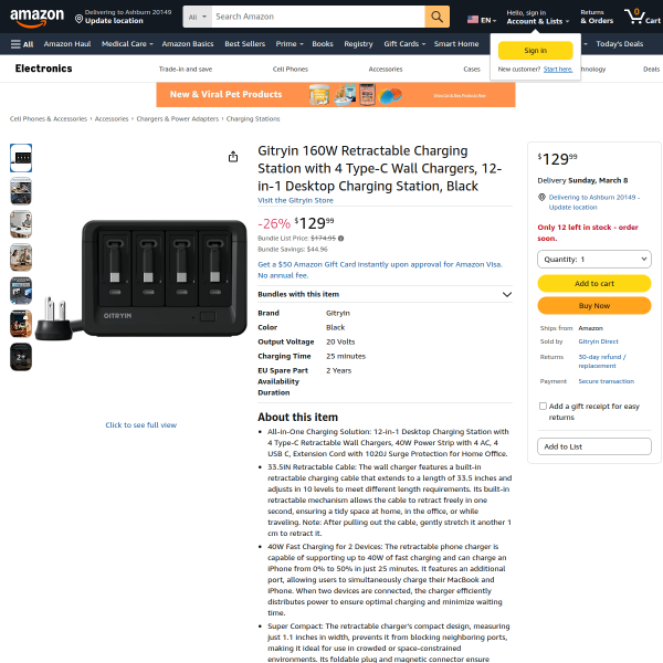 Gitryin 160W Retractable Charging Station