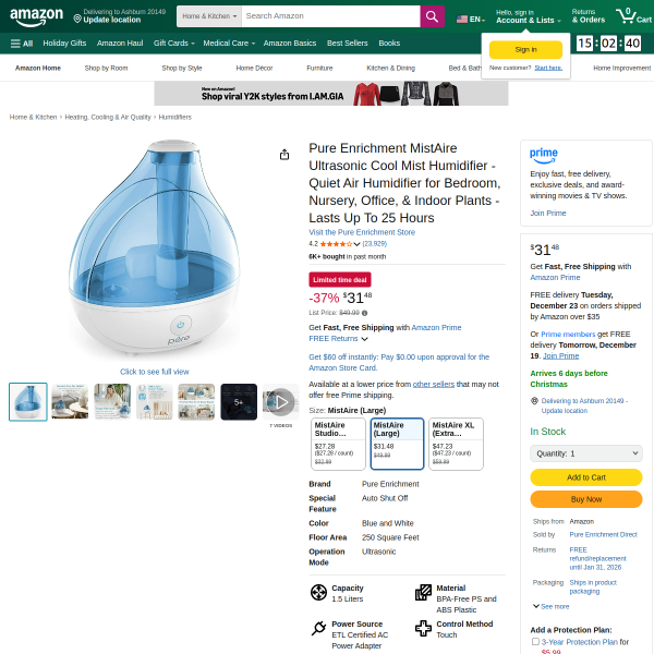 Pure Enrichment MistAire Humidifier Review: Your Solution for Dry Indoor Air?