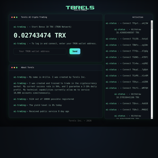 🚨 ATORELS AI Bot: Instant Earnings of 3% to 10% - 10 TRX Free!