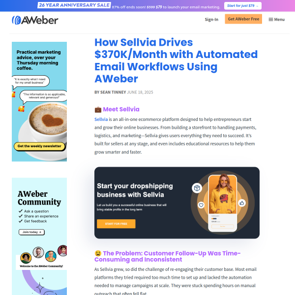 How Sellvia Drives $370K/Month with Automated Email Workflows Using AWeber