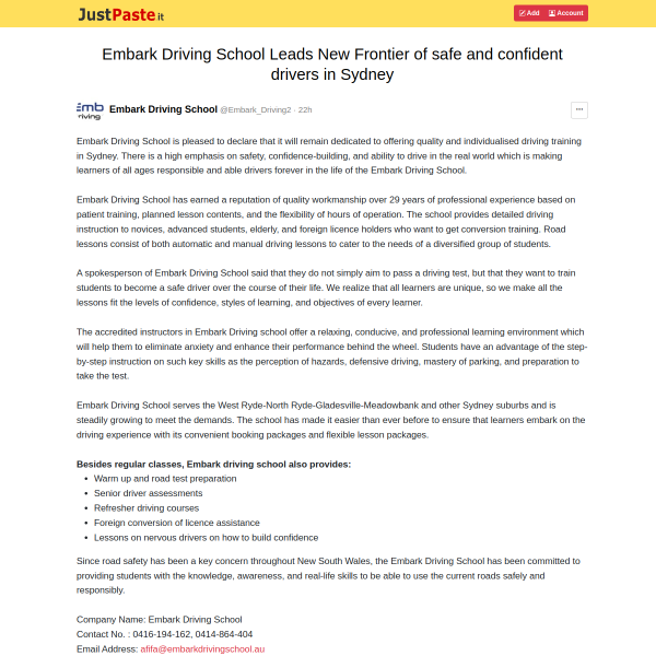 Embark Driving School Announces Comprehensive New Driver Training Programs Designed to Build Confide