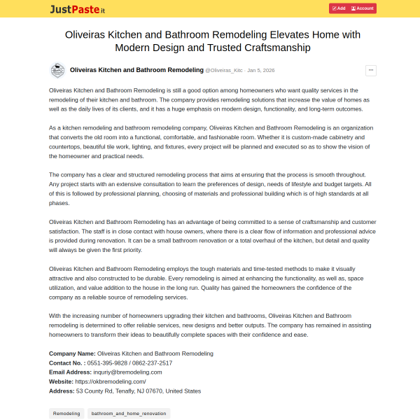 Transform Your Kitchen & Bathroom with Oliveiras Remodeling – Modern Design & Quality Craftsmanship!