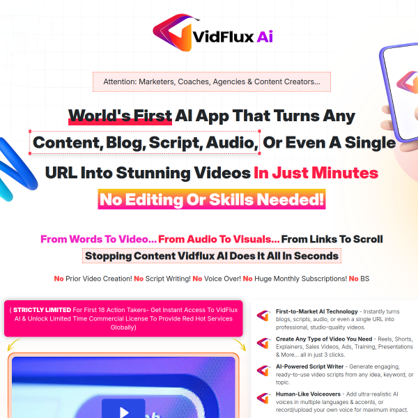 Vidflux AI - World's First AI App-No Editing Or Skills Needed