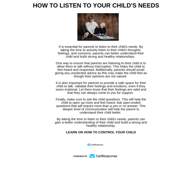 HOW TO LISTEN TO YOUR CHILD'S NEEDS