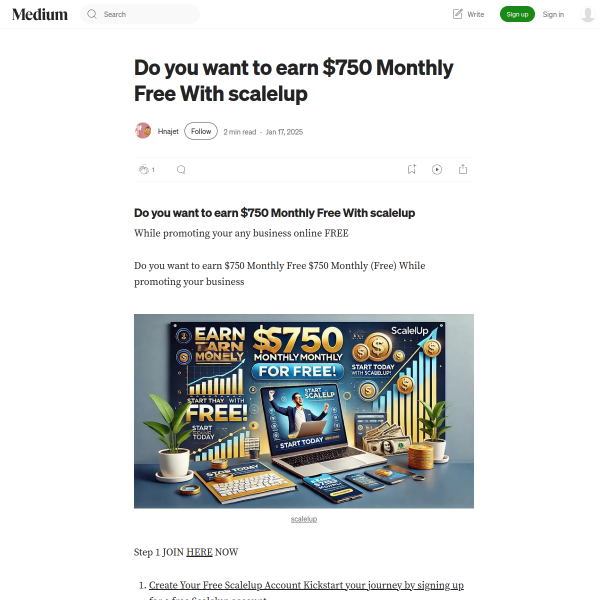 Do you want to earn $750 Monthly Free With scalelup?