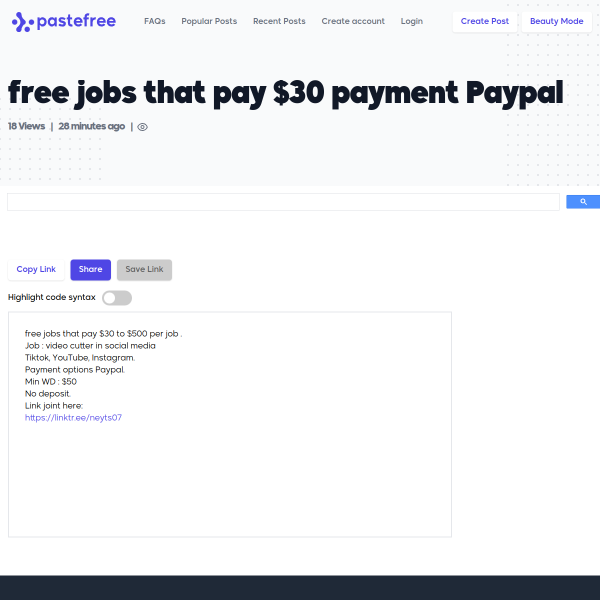 Free job and per job paid $30