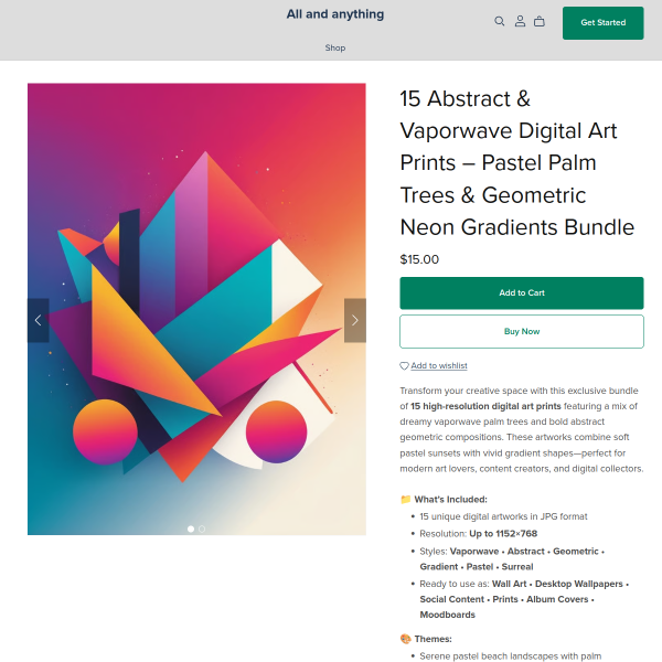 15 Abstract & Vaporwave Digital Art Prints – Pastel Palm Trees & Geometric Neon Gradients Bundle