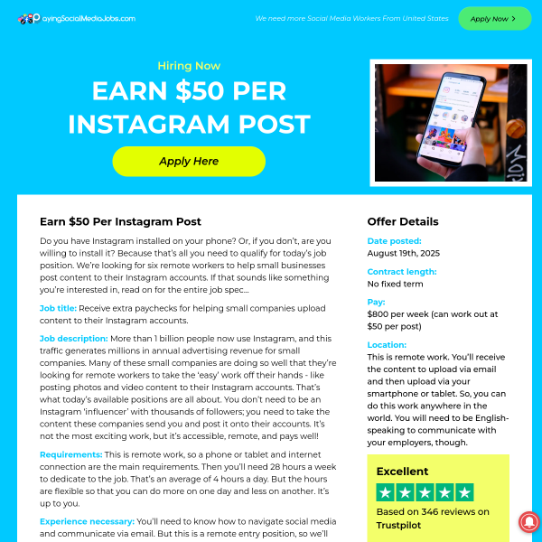 Earn $50 per Instagram post