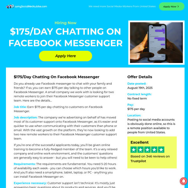$175/day chatting on Facebook Messenger