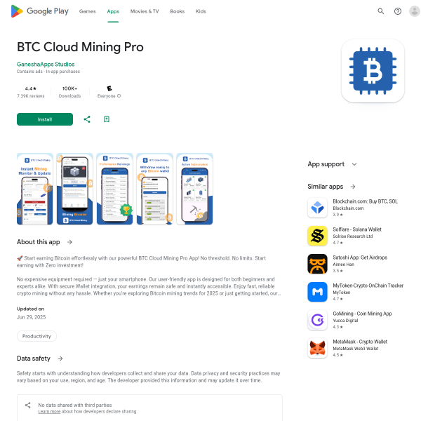 BTC Cloud Mining (Crypto Miner) app!