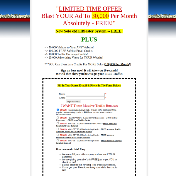 JUST RELEASED - Solo eMailBlaster. Blast Your Ad To 30,000 Per Month At NO Cost.