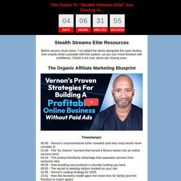 Final Day Tomorrow for Stealth Streams Elite