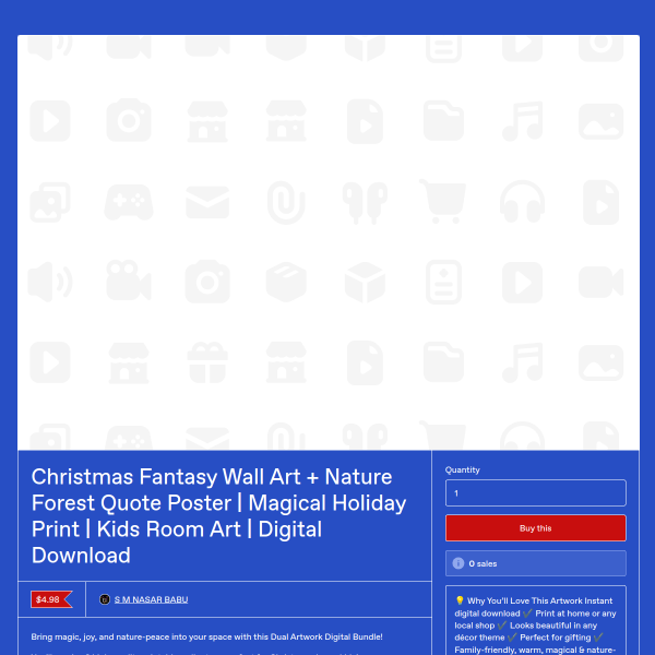 Christmas Fantasy Wall Art + Nature Forest Quote Poster | Magical Holiday Print | Kids Room Art | Di