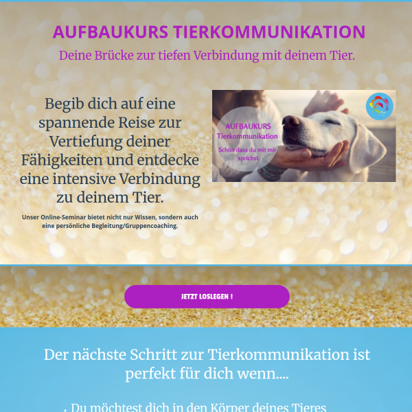 AUFBAUKURS TIERKOMMUNIKATION Deine Brücke zur tiefen Verbindung mit deinem Tier.