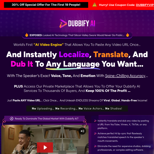 Dubbify AI World’s First AI Video Engine