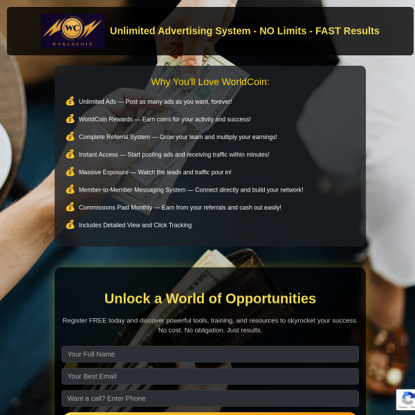 WorldCoin: Unlimited Advertising System - NO Limits - FAST Results