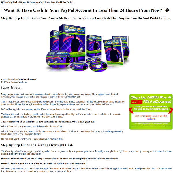 Unlock limitless wealth with Overnight Cash Pump!