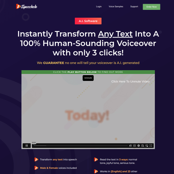 Instantly Transform Any Text Into A 100% Human-Sounding VoiceOver with only 3 clicks!