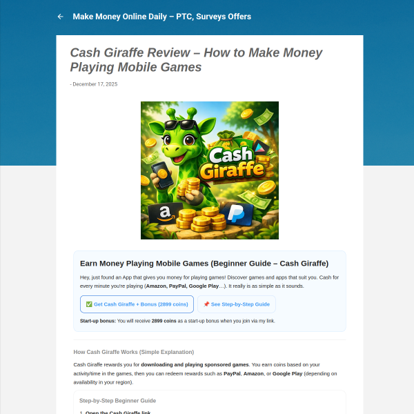 Cash Giraffe Review – How to Make Money Playing Mobile Games