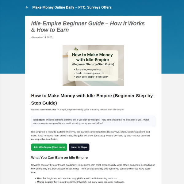Idle-Empire Beginner Guide – How It Works & How to Earn